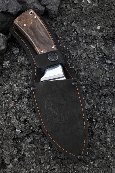 Нож Морпех S390 цельнометаллический карельская береза коричневая