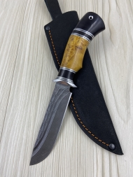 Нож Штык дамаск камень долы стабилизированная карельская береза янтарная черный граб (распродажа)