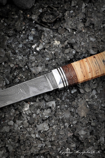 Knife Uchar Damascus handle birch bark