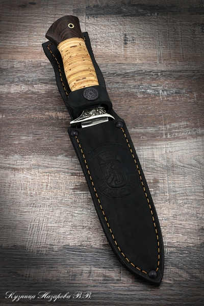 Нож Пехотинец сталь N690 мельхиор береста (надпись)