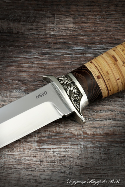 Нож Пехотинец сталь N690 мельхиор береста (надпись)