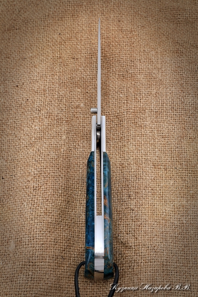Нож складной Пчак сталь M390 накладки карельская береза синяя