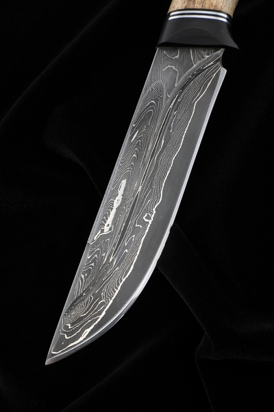 Gadfly Damascus laminated knife with dale Karelian birch carbon
