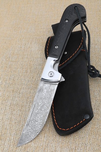 Нож складной на подшипнике Пчак дамаск нержавеющий, накладки карбон (NEW)