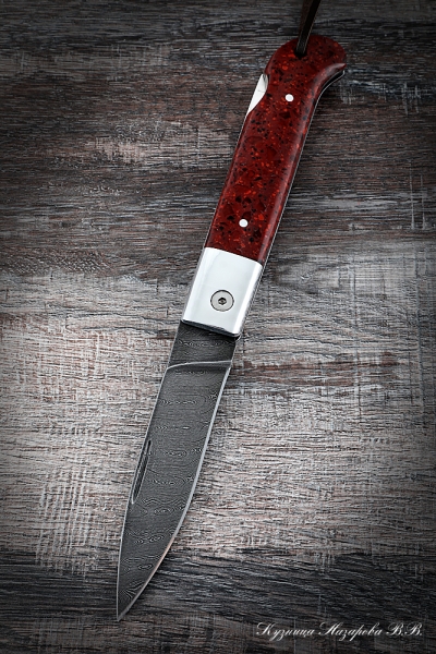 Нож складной Судак 2 сталь дамаск накладки акрил красный