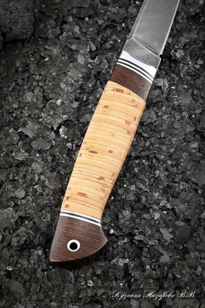 Knife Shaman Damascus handle birch bark
