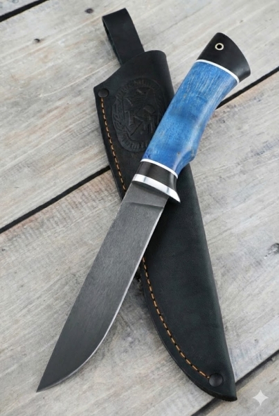 Нож Кардинал 2 х12мф черный граб стабилизированная карельская береза (синяя)
