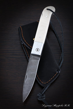 Folding Knife Walleye 2 Steel Damascus Lining Acrylic Ivory