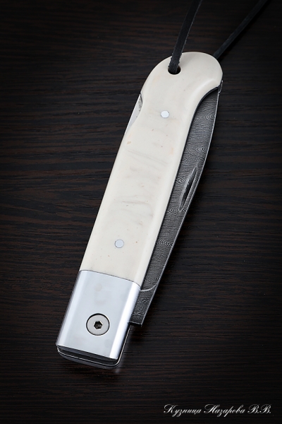 Folding Knife Walleye 2 Steel Damascus Lining Acrylic Ivory