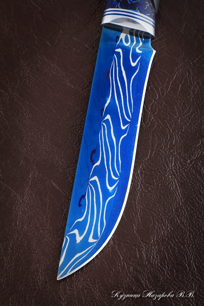 Нож Овод 2 дамаск торцевой с воронением рукоять черный граб акрил (Sicac)