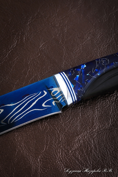 Gadfly 2 Damascus end knife with bluing handle Black hornbeam acrylic (Sicac)