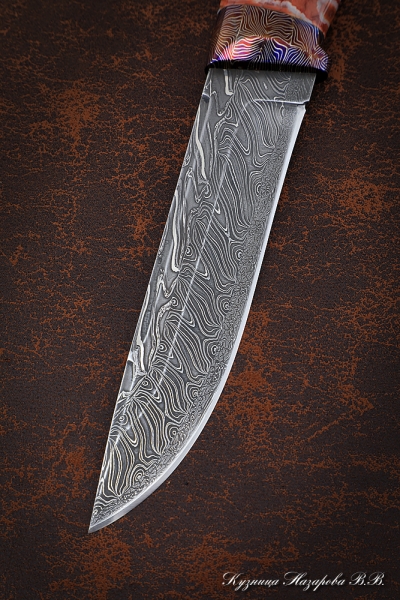 Knife Boar Damascus end mokume-gane Karelian birch mammoth bone