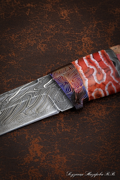 Knife Boar Damascus end mokume-gane Karelian birch mammoth bone