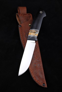 Нож Странник-2 М390 рукоять зуб мамонта стабилизированный желтый черный граб