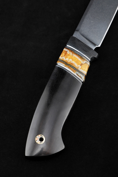 Knife Wanderer-2 M390 handle Mammoth Tooth Stabilized Yellow Black Hornbeam