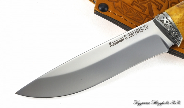 Нож Сокол S390 мельхиор стабилизированная карельская береза (янтарная)