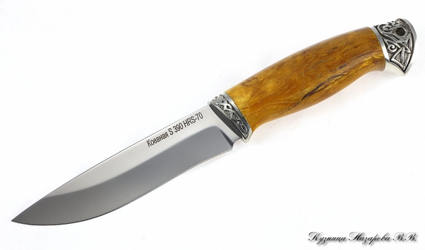 Нож Сокол S390 мельхиор стабилизированная карельская береза (янтарная)