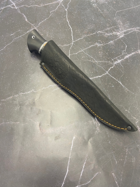 Нож Вепрь сталь дамаск рукоять гибрид стабилизированной карельской березы и акрила черного (распродажа) 