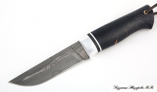 Berkut 2 Damascus laminated knife stabilized Karelian birch (purple)
