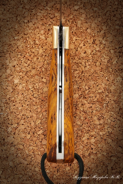Нож складной Таежный сталь Булат  накладки стабилизированная карельская береза (янтарная)