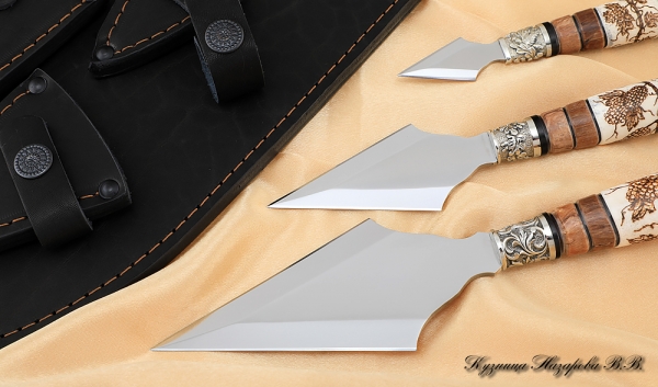 A set of knives for prosphora 95h18 Karelian birch elk horn melchior black leather