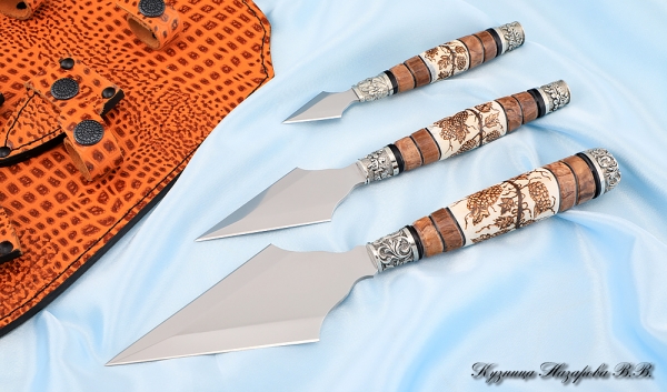 A set of knives for prosphora 95h18 Karelian birch elk horn melchior black leather