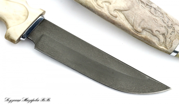 Knife Gadfly 2 H12MF handle and scabbard carved bone auth