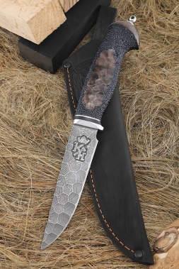 Knife Leopard Damascus full stone handle Karelian birch with burning