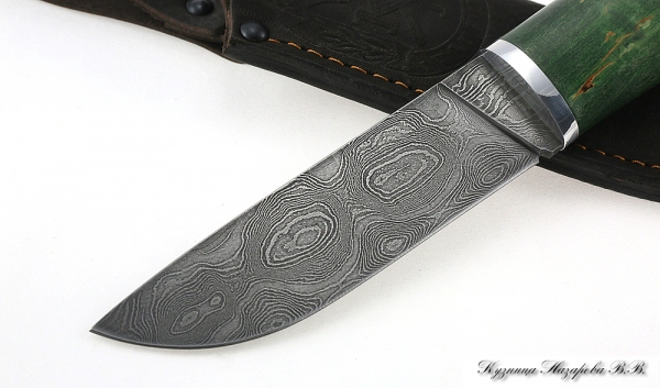 Knife Cleaver Damascus stabilized Karelian birch(green)