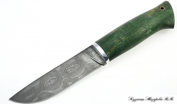 Knife Cleaver Damascus stabilized Karelian birch(green)