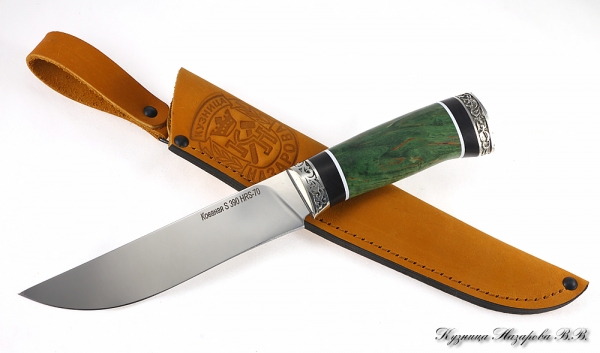 Boning knife S390 nickel silver black hornbeam stabilized Karelian birch (green)