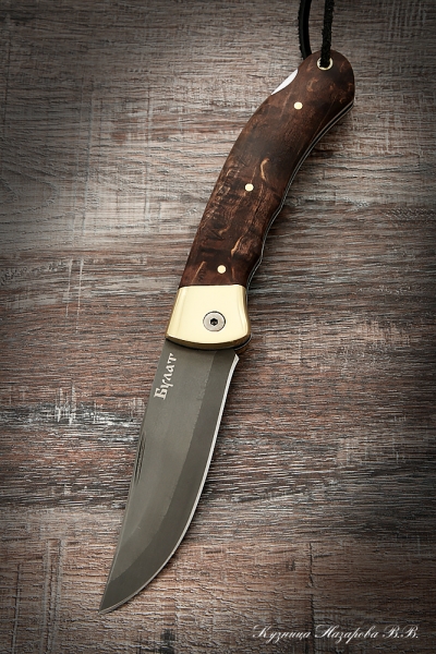Нож складной Таежный сталь Булат  накладки стабилизированная карельская береза (коричневая)