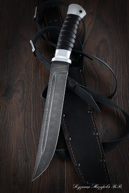 Нож Пластун  (казачий пластунский нож) дамаск черный граб дюраль (NEW)