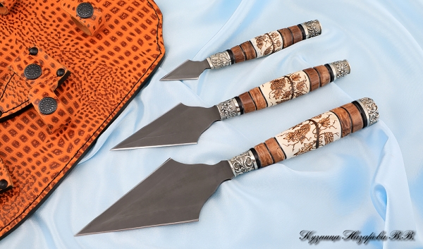 A set of knives for prosphora H12MF Karelian birch elk horn melchior black leather