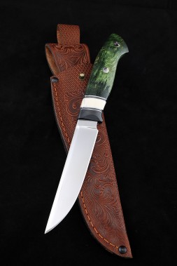 Knife Irbis-2 M390 handle carbon fiber walrus tusk Karelian birch green