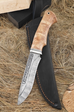 Varan Damascus valley knife, handle stabilized Karelian birch