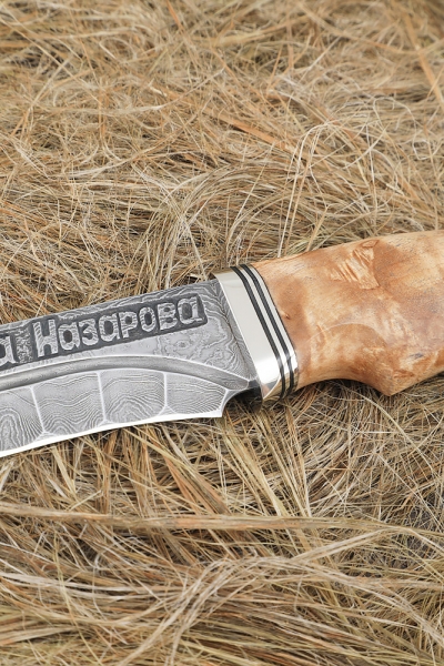 Varan Damascus valley knife, handle stabilized Karelian birch