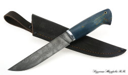 Knife Dominator Damascus stabilized Karelian birch(blue)