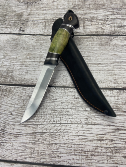 Нож Овод сталь S390 с никелем рукоять карельская береза зеленая и черный граб карбон(распродажа) 