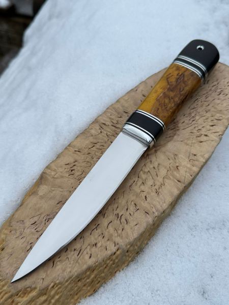 Нож &quot;Северный&quot; сталь х12мф, рукоять карельская береза янтарь (распродажа)
